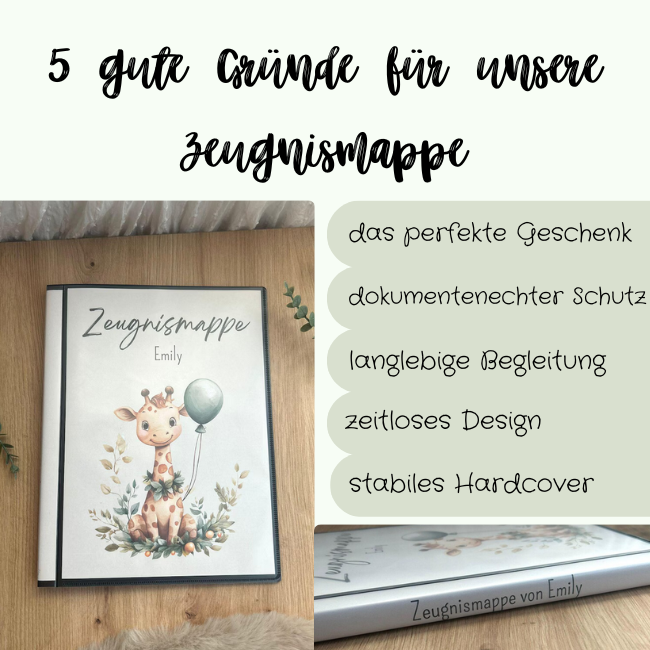 Zeugnismappe personalisiert | Hardcover Giraffen Design