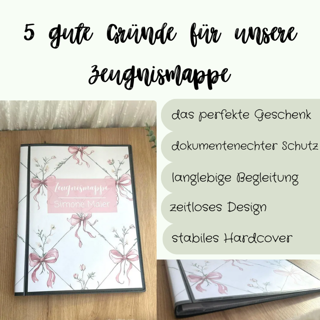 5 gute Gründe für die Zeugnismappe Schleifchen – perfektes Geschenk, dokumentenecht, zeitloses Design, Hardcover