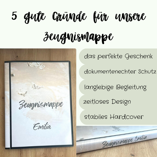 5 gute Gründe für die Zeugnismappe Emilia – dokumentenecht, langlebig, zeitloses Design, stabiles Hardcover