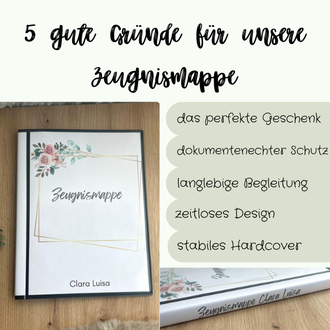 Personalisierte Zeugnismappe – perfektes Geschenk zur Einschulung, handgemacht aus Bayern