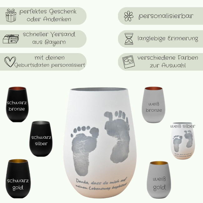 Personalisiertes Windlicht mit Gravur – Geschenk zur Geburt & Taufe