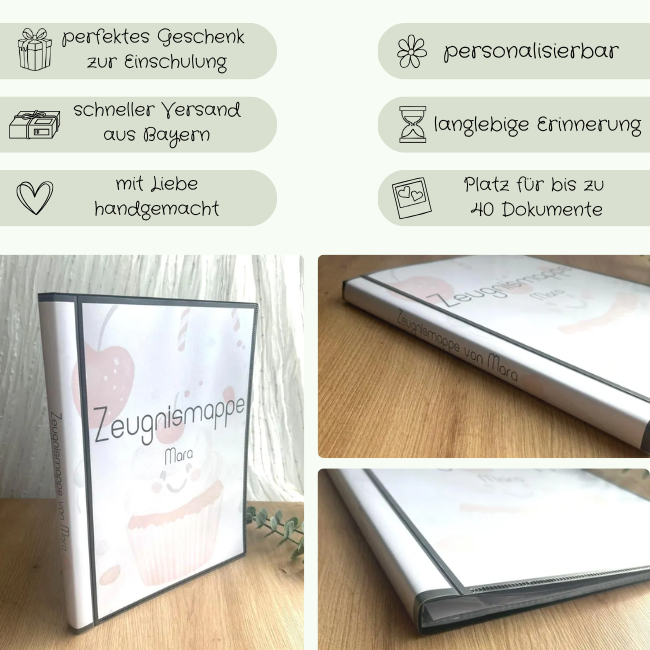 Zeugnismappe personalisiert | Hardcover Muffin Design