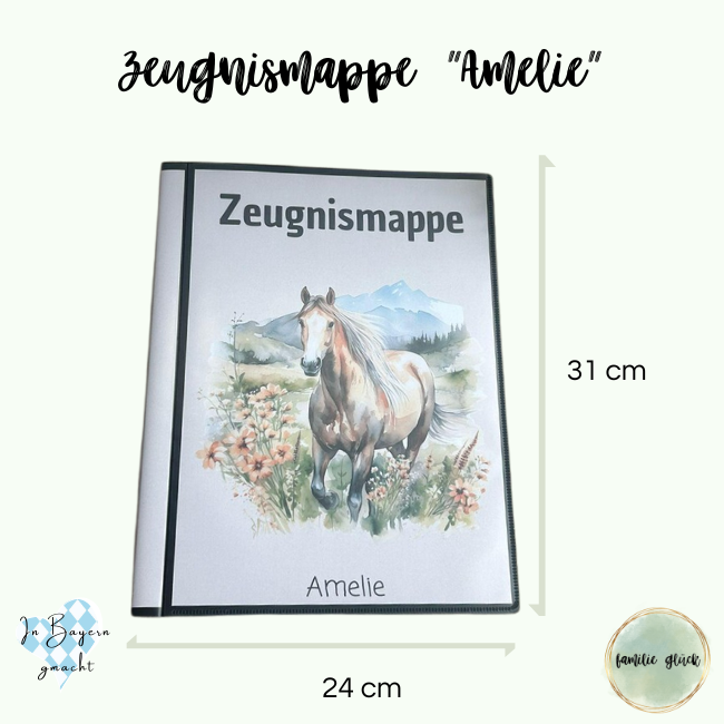 Zeugnismappe personalisiert – Außenmaße 31 cm hoch, 24 cm breit, DIN-A4 Format