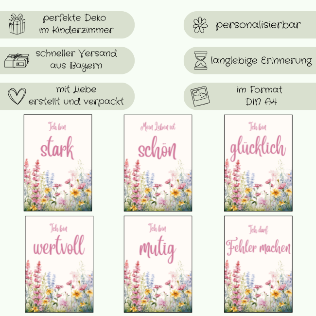 Affirmations-Poster Set für Kinder – 6-teilig DIN A4