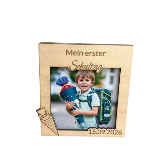 Holzrahmen zur Einschulung – Mein erster Schultag personalisierbar aus Lindenholz