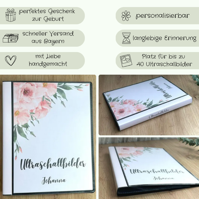 Es werden 6 Informationen zum Ultraschallalbum hervorgehoben. Der schnelle Versand, perfektes Geschenk, mit Liebe gemacht, personalisierbar, langlebig und Platz für bis zu 40 Bilder