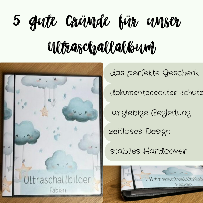 personalisierbares Ultraschallalbum – zeitloses Design, stabiles Hardcover, perfekter Schutz & Geschenk zur Geburt.