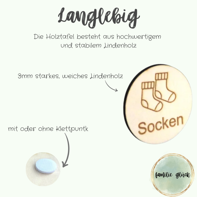 Schrankbeschriftung für Kinder Holzetiketten mit Gravur Rund für Kleiderschrank