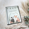 Personalisierte Zeugnismappe Waldtiere – Nahansicht Fuchs mit Name des Kindes, Hardcover