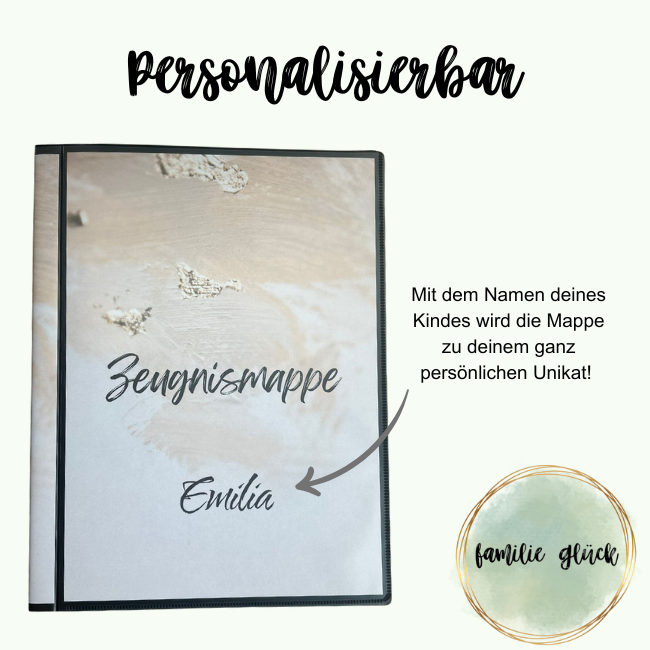 Personalisierte Zeugnismappe Emilia im Hardcover – mit Namen & Spruch, dokumentenechte Folien