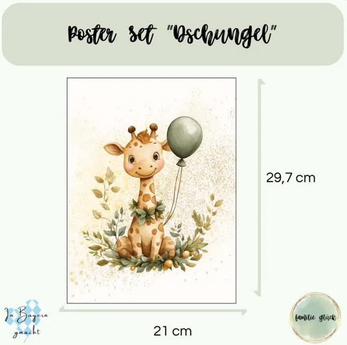 Kinderzimmer Poster DIN A4 – 3er Set Safaritiere