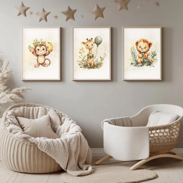 Kinderzimmer Poster DIN A4 – 3er Set Safaritiere