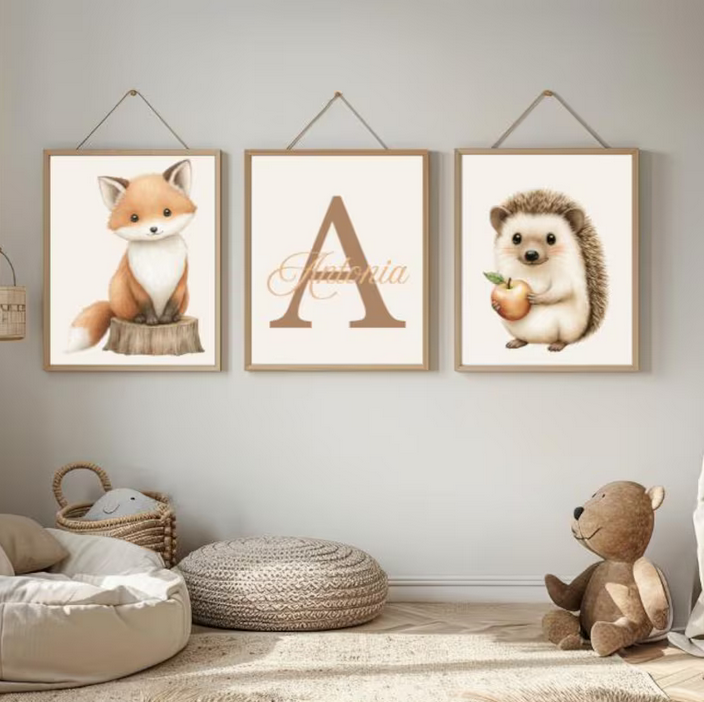 Kinderzimmer Poster DIN A4 – 3er Set Waldtiere
