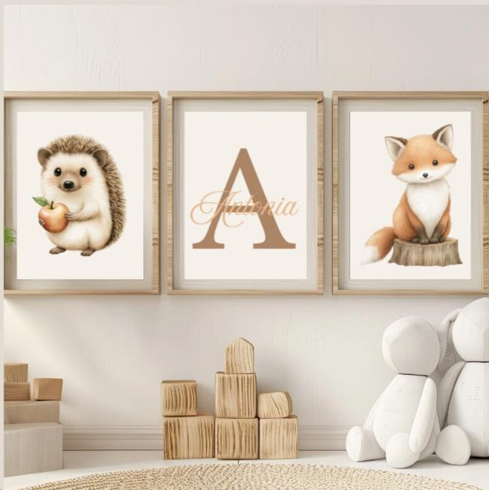 Kinderzimmer Poster DIN A4 – 3er Set Waldtiere
