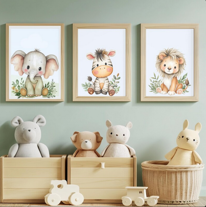 Kinderzimmer Poster DIN A4 – 3er Set Dschungeltiere