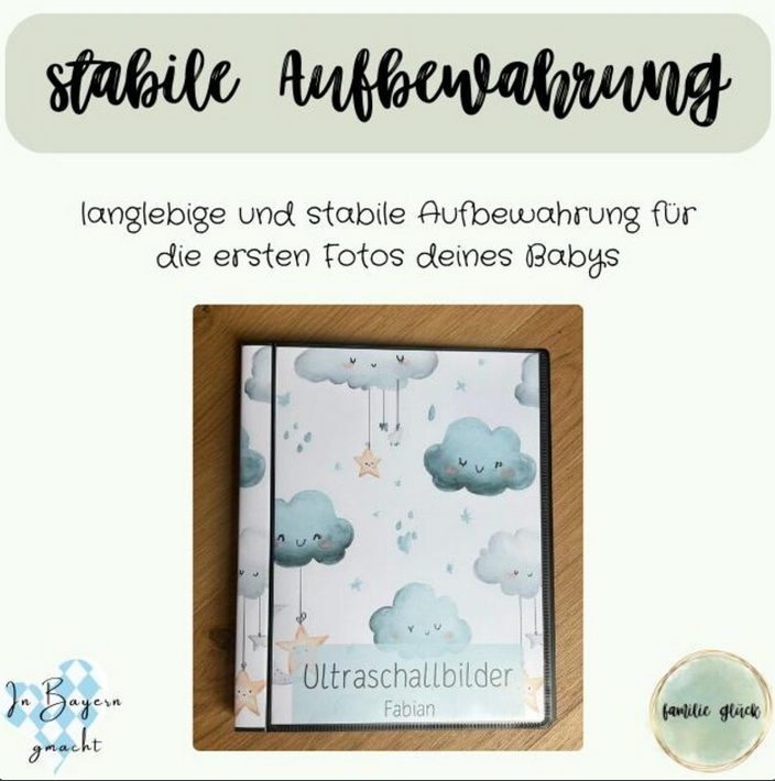 Außenmaße des Ultraschallalbums „Fabian“: 23cm hoch und 19cm breit