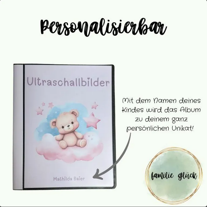 personalisierbares Ultraschallalbum – zeitloses Design, stabiles Hardcover, perfekter Schutz & Geschenk zur Geburt.