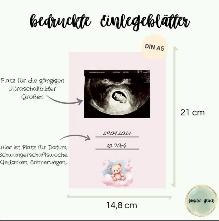 Innenmaße des Ultraschallalbums „Mathilda": 21cm hoch und 14,8cm breit