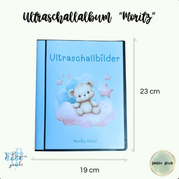 Außenmaße des Ultraschallalbums „Fabian“: 23cm hoch und 19cm breit