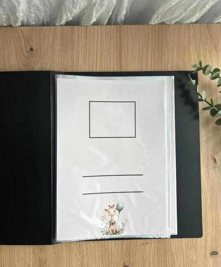 Bedrucktes Einlegeblatt im Ultraschallalbum mit Platz für Datum und Schwangerschaftswoche – GiraffenDesign