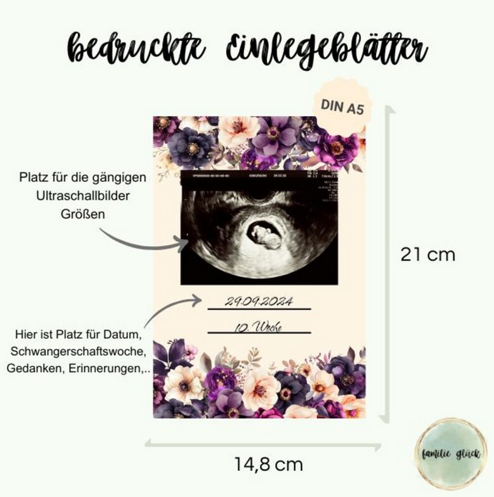 Innenmaße des Ultraschallalbums „Sarah": 21cm hoch und 14,8cm breit