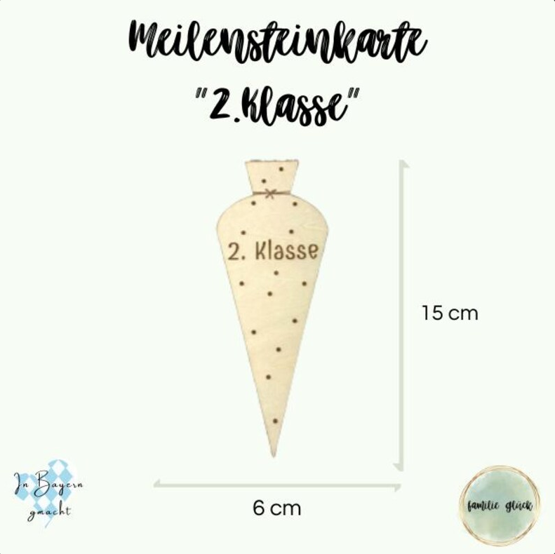 Meilensteinkarte Einschulung – Schultütenform aus Holz