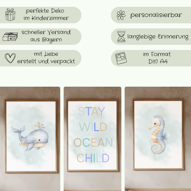 Poster Set „Stay Wild Ocean Child" – 3-teilig DIN A4