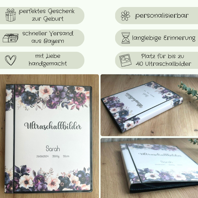 Es werden 6 Informationen zum Ultraschallalbum herhorgehoben. Der schnelle Versand, perfektes Geschenk, mit Liebe gemacht, personalisierbar, langlebig und Platz für bis zu 40 Bilder