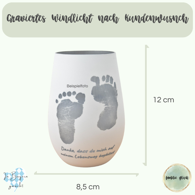 Personalisiertes Windlicht mit Gravur – Geschenk zur Geburt & Taufe