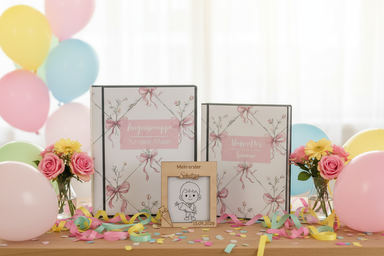 Geschenketisch mit Holzrahmen vorne mittig