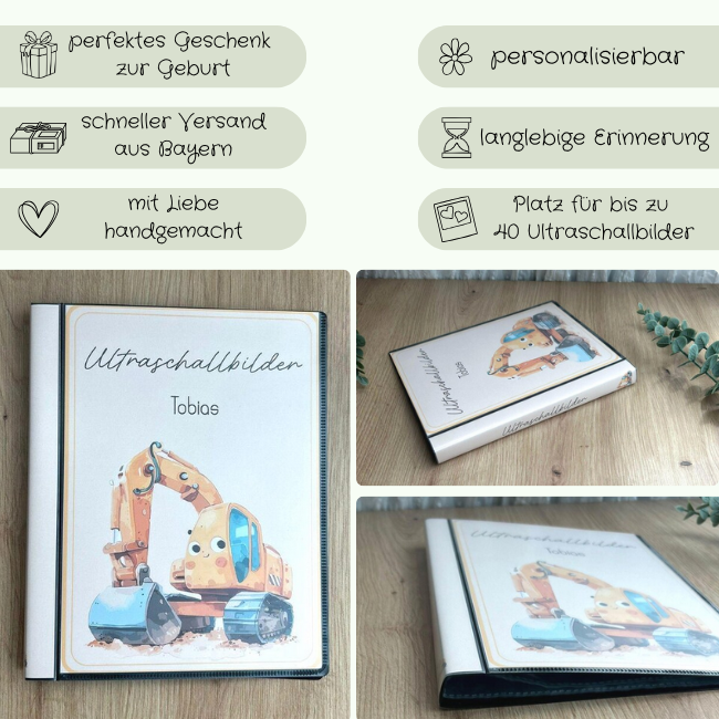 Es werden 6 Informationen zum Ultraschallalbum herhorgehoben. Der schnelle Versand, perfektes Geschenk, mit Liebe gemacht, personalisierbar, langlebig und Platz für bis zu 40 Bilder