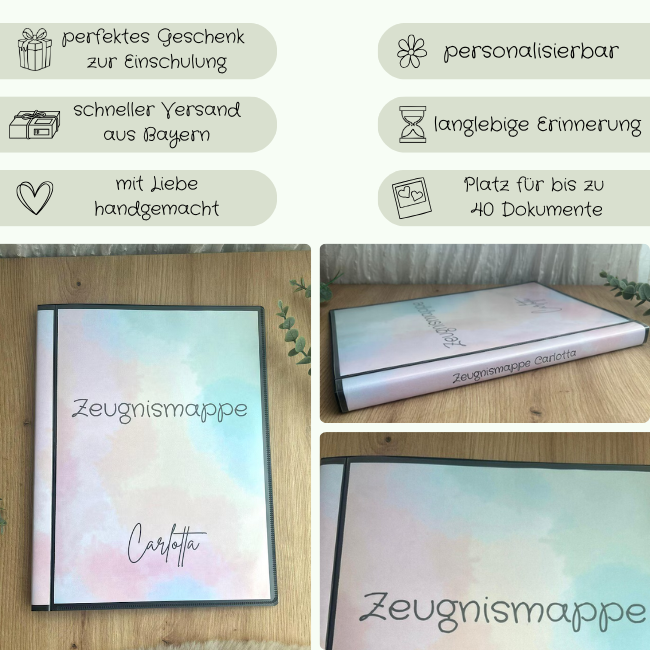 Zeugnismappe personalisiert | Hardcover Regenbogen Design