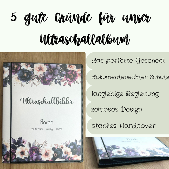 personalisierbares Ultraschallalbum – zeitloses Design, stabiles Hardcover, perfekter Schutz & Geschenk zur Geburt.