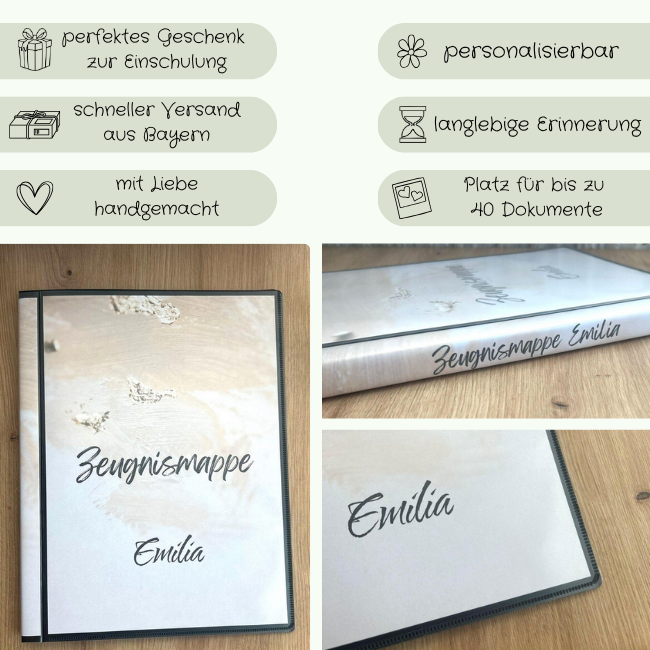 Personalisierte Zeugnismappe Hardcover – Emilia-Design, handgemacht in Bayern