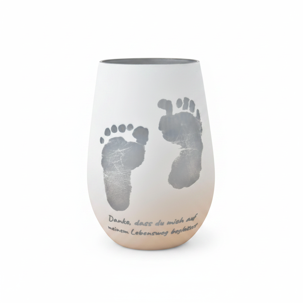Personalisiertes Windlicht Babyfüße Freisteller weißer Hintergrund
