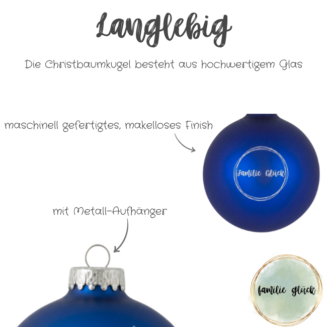 Personalisierte Christbaumkugel Glas 7cm als Weihnachtsgeschenk mit Wunschmotiv bedruckbar, verschiedene Farben